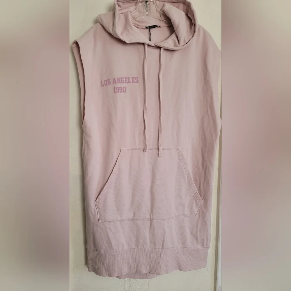 New Zara Pink Washed Plush Sweatshirt Dress Y2K Hoodie 1990 Los Angeles Small - Picture 5 of 15